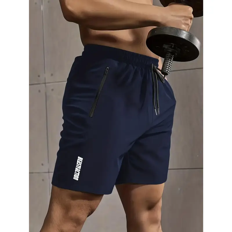 Active Elastic Waist Shorts - Men's Solid Drawstring Shorts With Zipper Pockets For Summer Outdoor Fitness 2