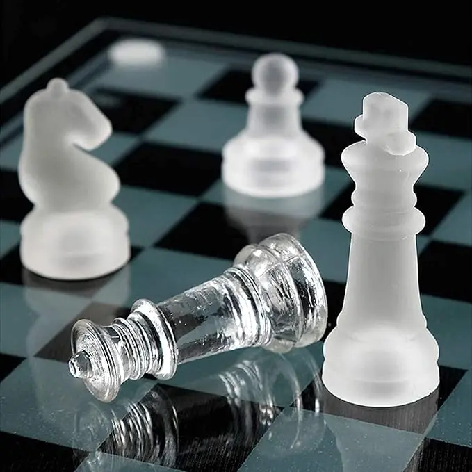 Glass Chess Set, Frosted Polished Glass Chess Board Set Glass Chess and Concepts Set Crystal Chess Board Youth Adults Play Set, Classic Chest Pieces Board Case, Board Game for Family, Friends, Adults, Gift, Christmas, Thanksgiving 5