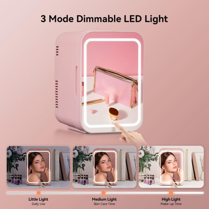 4L Mini Fridge with LED Mirror Portable Cooler Warmer Table Top Bedroom Makeup 3