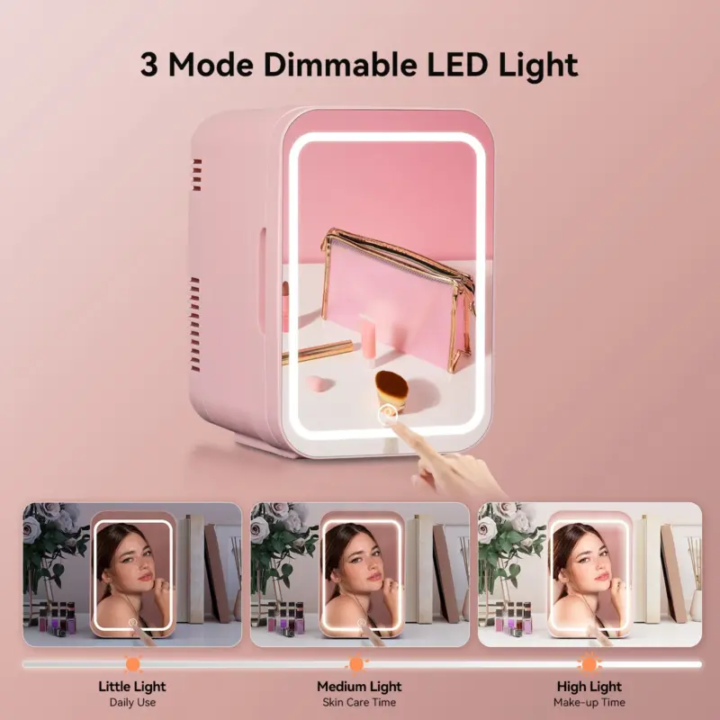 4L Mini Fridge with LED Mirror Portable Cooler Warmer Table Top Bedroom Makeup 3