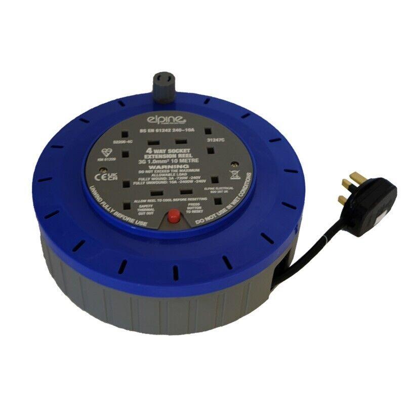 10m Extension Lead Reel 10A 10 Metre 2 Sockets 10 Amp Cable Thermal Cut Out 2400 1