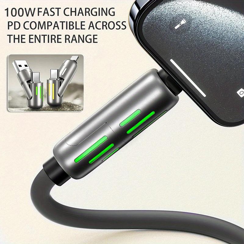 Product Introduction of 100W 4in 1 Functional Super Fast Charge USB Type C Liquid Silicone Aluminum Alloy Data Cable for iPhone for SamSung Xiaomi Redmi, Oneplus, And Xiaomi OnePlus, USB C Charging & Data Sync Cord Wire 7