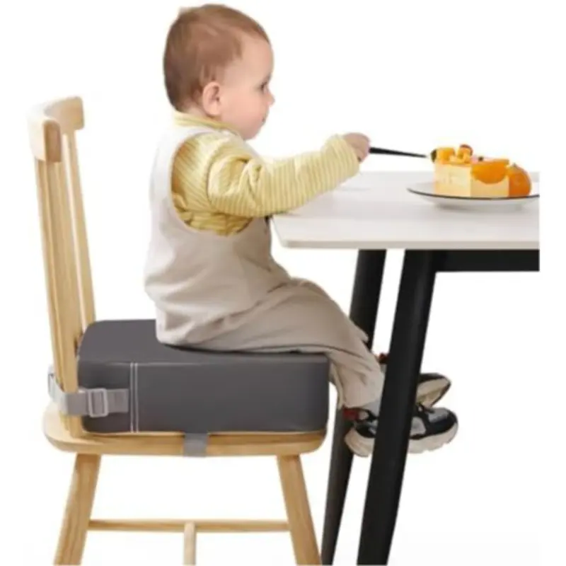 Toddler Booster Seat for Dining Chair, 10cm PU Washable Baby Booster Seat for Dining Table, Table Booster Seat for Toddler with 2 Adjustable Straps, Portable Travel Booster Cushion(Grey) 0