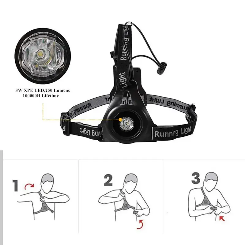 Waterproof Night Running Light, USB Rechargeable LED Chest Light Safety Wearabl 7