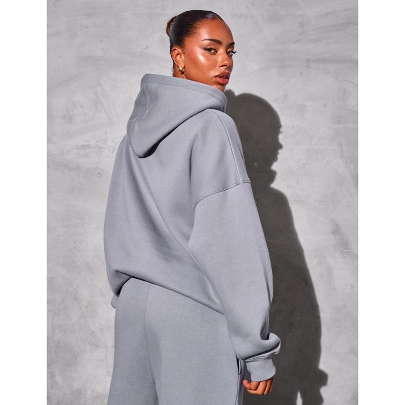 Kaiia Slogan Oversized Hoodie Dove Grey 3
