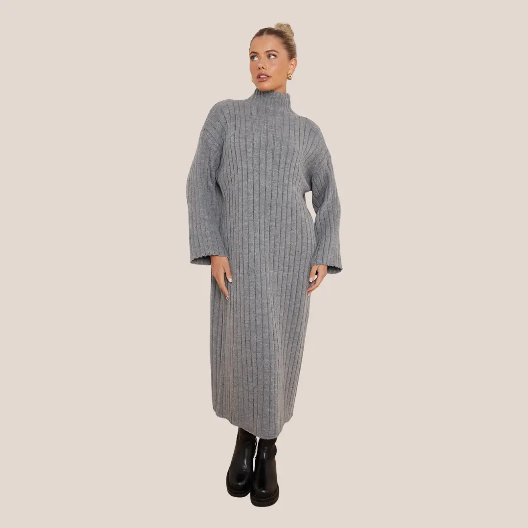 High Neck Knitted Ribbed Dress (Short 47Inch/Tall 54Inch) (BF16)