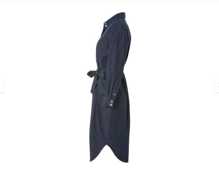 Denim Cotton Shirt Dress Button Pocket & Belt Long Sleeve Jeans Casual Womenswear Chic 6