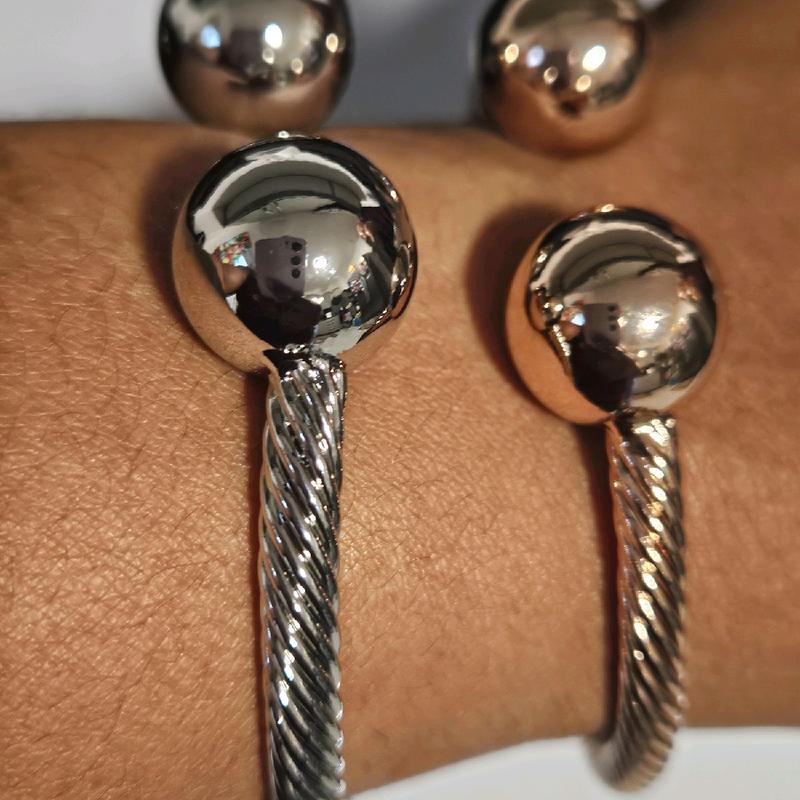Women's  Stainless Steel Double Ball Chunky Cuff Bangle - Available in silver and rose gold colour 2