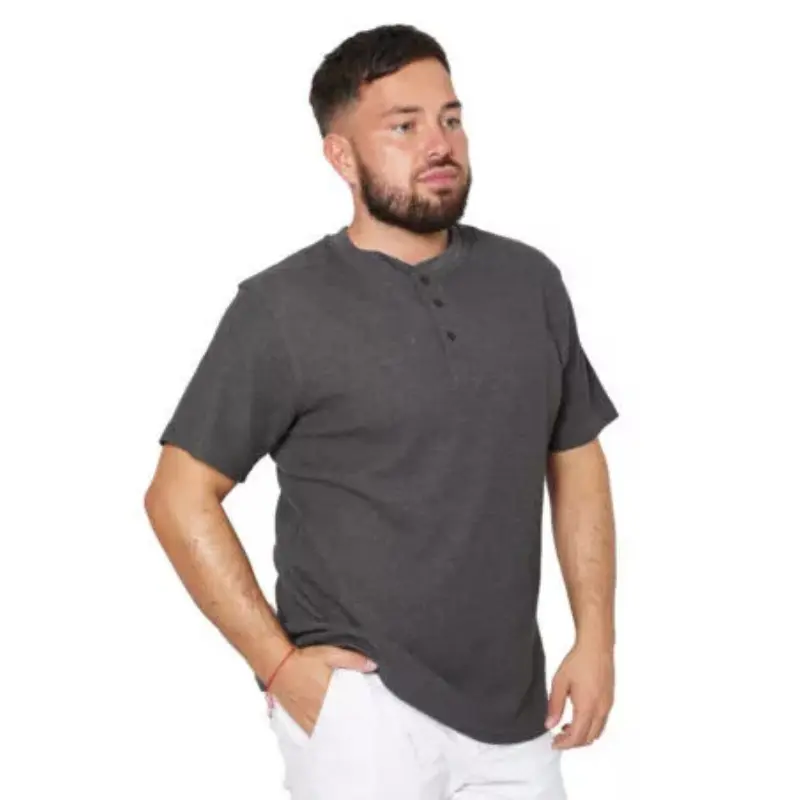 Mens Henley T-shirt Short Sleeve Waffle Grandad Neck Tops Casual Summer T-Shirt (2243) - Men's Top - Menswear, Underwear Classic Plain Collar Polyester Stretch Streetwear Tshirt Cotton