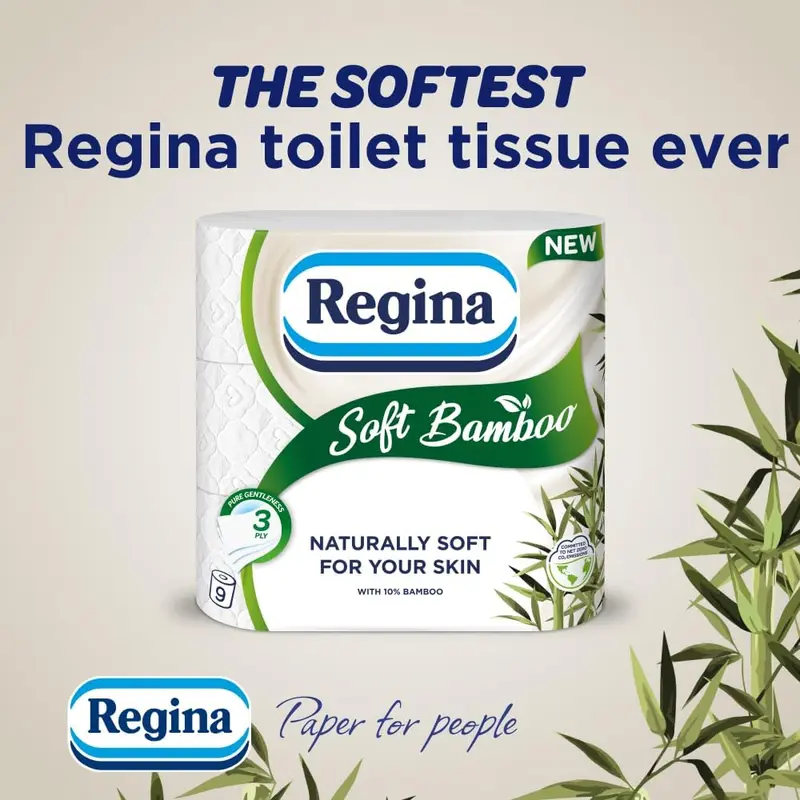 Regina Soft Bamboo - 20 Rolls of Toilet Tissue 3 Ply, 160 Sheets, Naturally Soft for Your Skin, Toilet Tissue Made with Bamboo Fibers, Paper Packaging, FSC Certificated Wipes 3