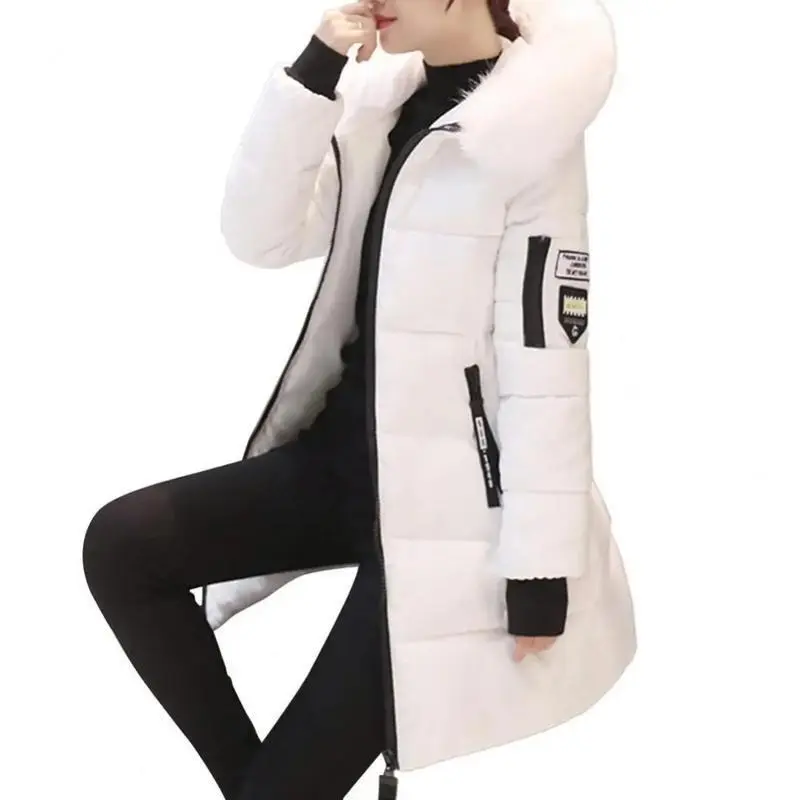 Women Winter Cotton Coat Hooded Mid Length Outerwear Windproof Warm Long Sleeve Jacket Solid Color Slim Fit Lady Down Coat 8