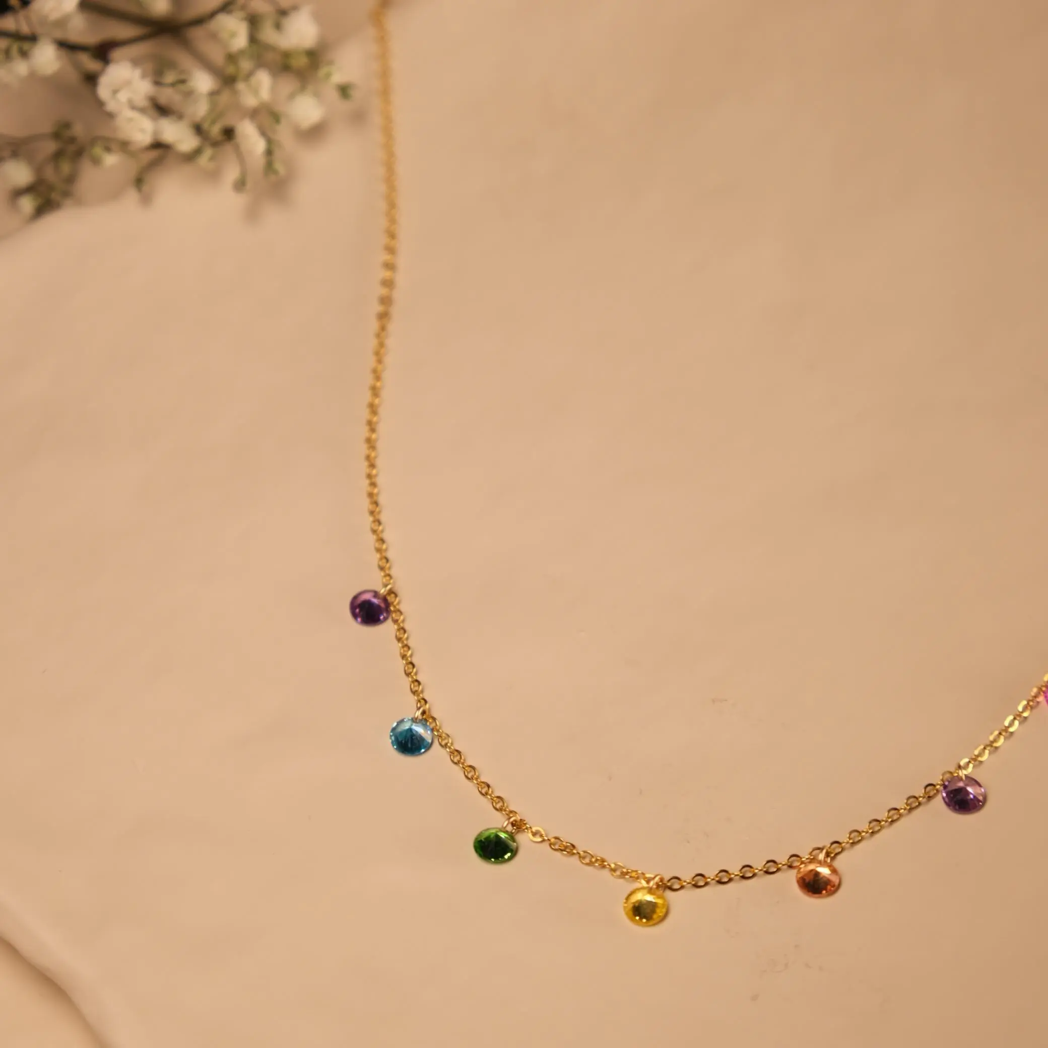 90s Rose Dopamine High Quality 2025 Summer Trendy Elegant Lucky Rainbow Zirconia Rhinestone Decorated Pendant Necklace for Women, 14ct Luxurious Shine Waterproof Adjustable Layered Women's Necklace, Lucky Clavicle Chain Charm Necklace Chic Accessories