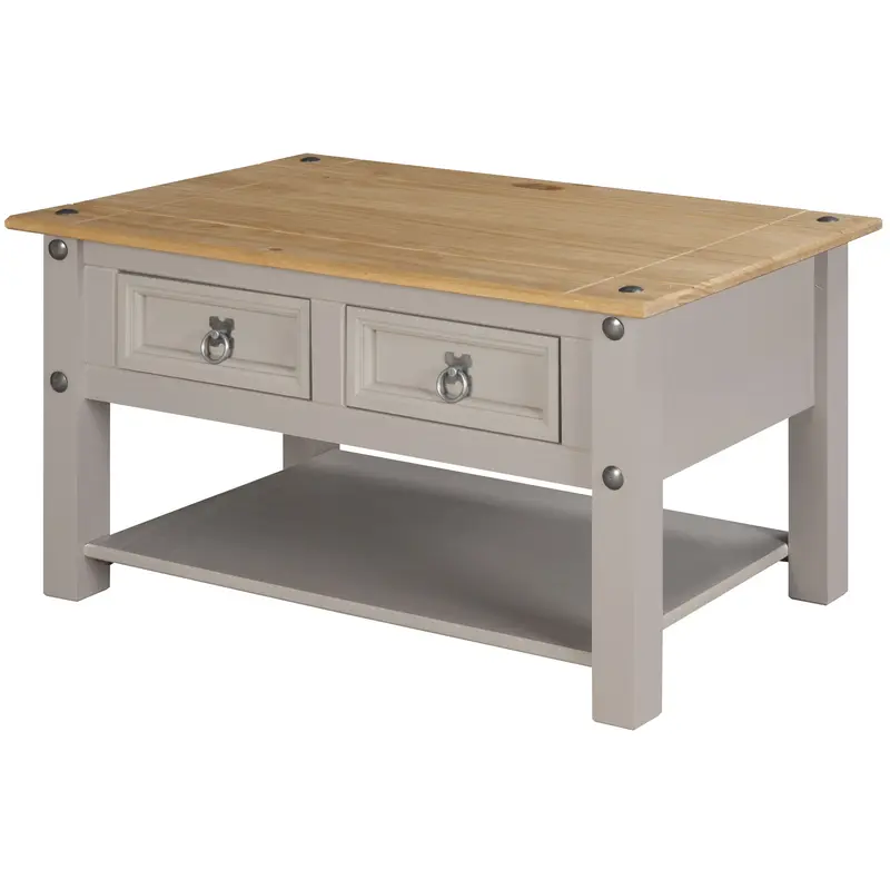 Corona Grey Coffee Table 2 Drawer Mexican Solid Pine coffeetable coffeetable coffeetables 2