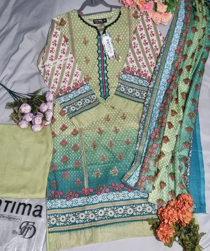 Readymade 3pc Fatima Designer Dhanak Sequence EMB With Wool Shawl 3 Piece Fancy Dhank Shirt With Wool Shawl 3 Piece Suit Embroidery Daman Bazo lace Border Matching Trouser Embroidered Long Sleeve Ethnic Shirt Matching wool Shawl Comfort Womenswear 3