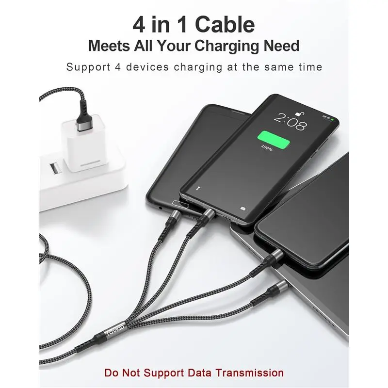 Multi Charger Cable, 4 in 1 Charger Cable 3A USB Fast Charging Cord Nylon Braided with Micro USB Type C Lightning Cable Connector for iPhone, Android Samsung Galaxy, Huawei, LG-Grey [1.2M]   Smartphone Devices Electronic Aluminum Cellphone