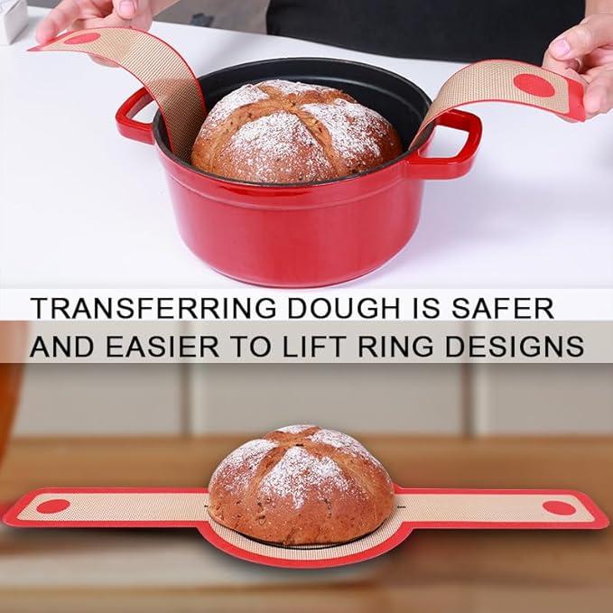 2 Pcs Silicone Bread Sling Silicone Baking Mat for Dutch Oven Liners Non-Stick Heat Resistant Reusable Sourdough Bread Baking Supplies with Long Handle Bread Making Tool for Transfer Sourdough 3