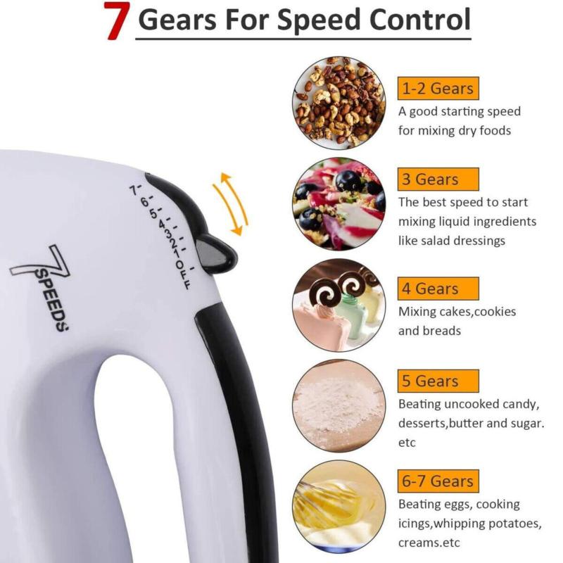 7 Speed Electric Hand Hero Mixer Electronic Handheld Whisk Food Blender Egg Cake 1
