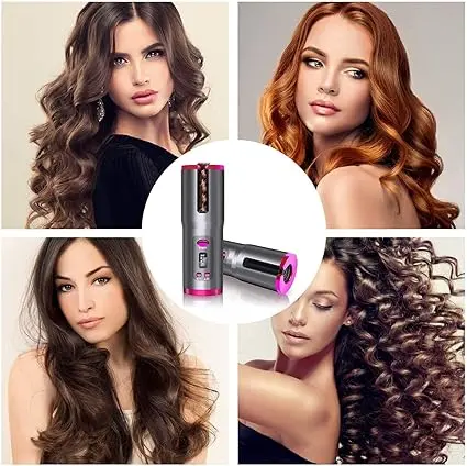 Hair Curler, Cordless Hair Curlers for Long Hair, Wireless Automatic Curling Iron Restriction with Built-in 5000mAh Rechargeable Battery, Portable, for Home Travel etc (Grey) Haircare Heatless Lightweight Comfort 5