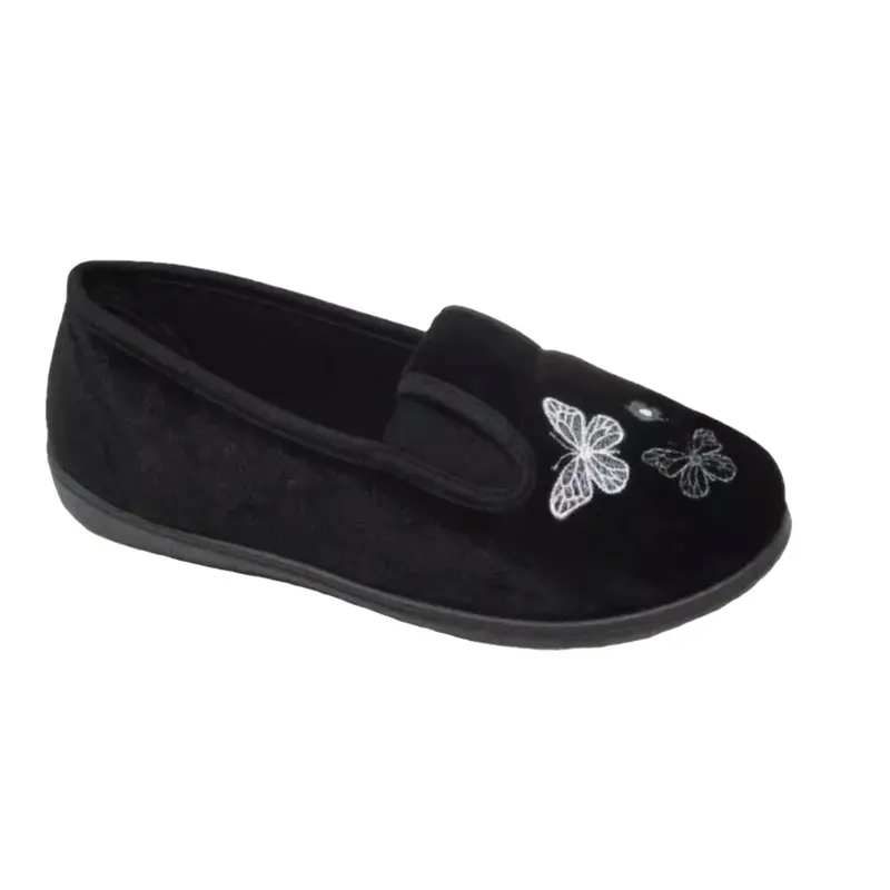 Ladies  Wide Fit Memory Foam  Hard Sole Moccasin Slippers Size Comfort, Cushioned, Lightweight, Memory Foam Women Girl Footwear Walking Shoes Casual Black 2