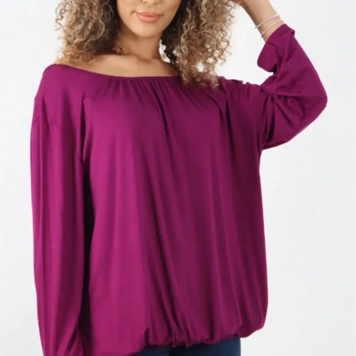 On1trendfashion Tulip Long Sleeve Bubble Hem Elasticated Top Curve 14-24 Spring Summer Vest Top for Women - Comfortable, Shirt
