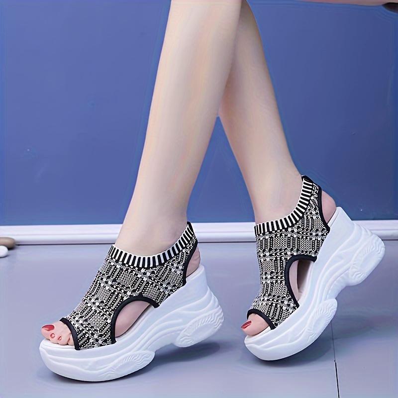 Womens Knitted Walking Sandals - Vibrant Solid Color, Elevated Platform, Ultra-Comfortable Elastic Soft Sole, Heightening Wedge for a Flattering Silhouette - Perfect for Casual Occasions, Ideal Vacation Shoes for a Stylish Getaway 7