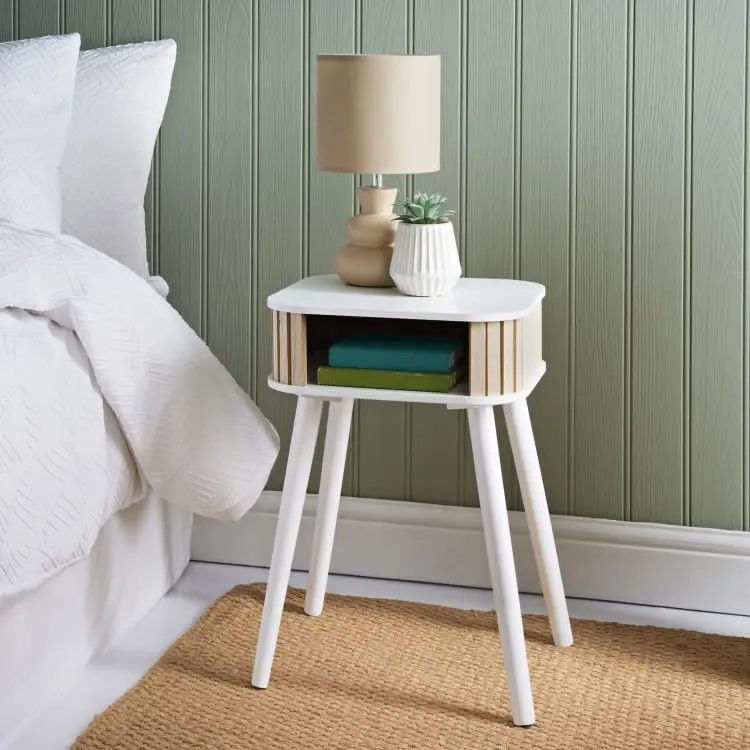 Simply Modern White Nightstand w/Drawer Bedside Table End Side Desk Bedroom Night Stand - White.