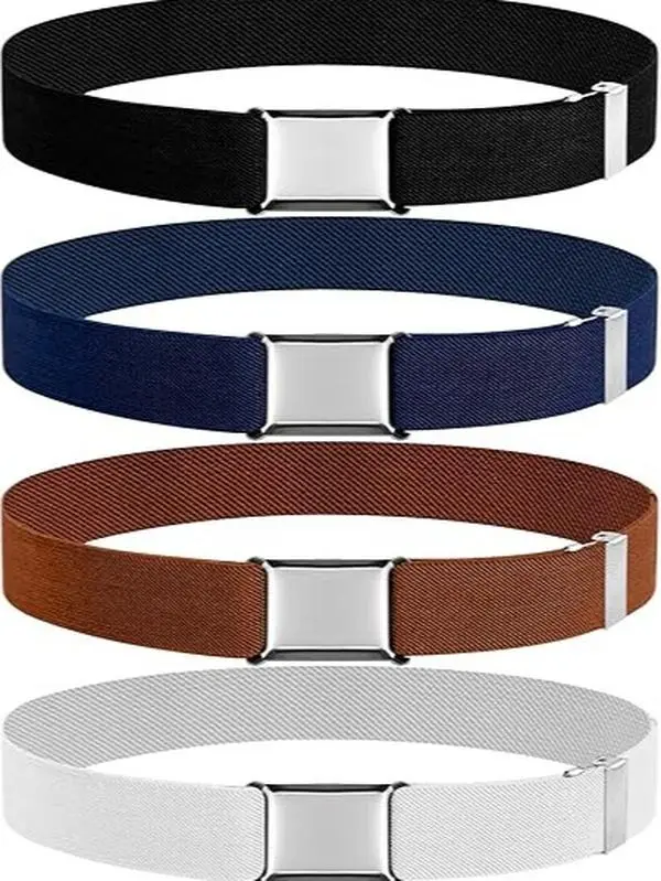 4 Pcs Elastic Kids Belt, Stretch Kids Belts, Adjustable Toddler Belt with Silver Square Buckle for Boys and Girls Jeans Shorts Trousers