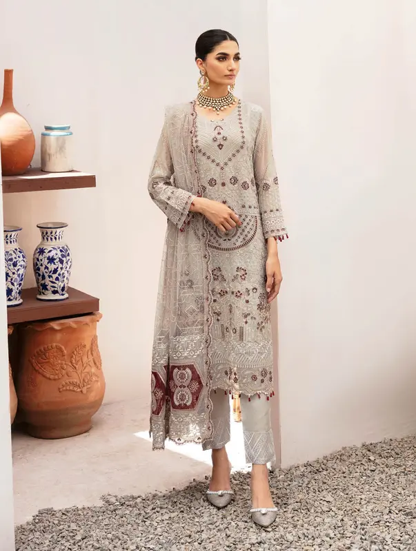 Ramsha Kaashish 3 pc Trouser suit with heavy embroidered dupatta 2