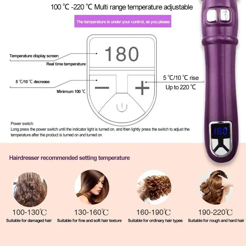 [48H Delivery] Automatic Rotating Hair Curler -28mm Curling Tongs -360° Rotating Curling Iron & Hair Curling Wand -Intelligent Reheat 100-220°C - Automatic Hair Curlers for Lasting Curls & Beach Waver -Comfort Spiral styling iron - Automatic Curling Iron 6