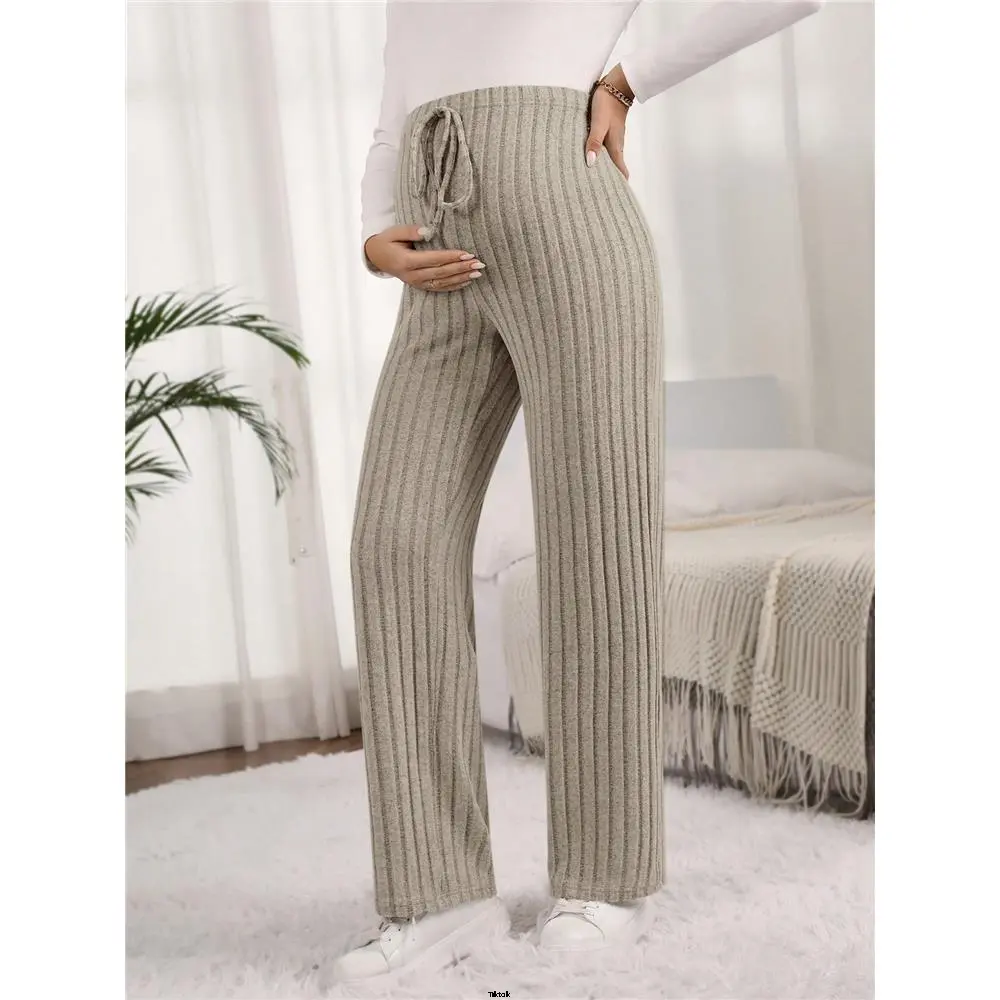 Wide-leg pants, casual, maternity, solid color, twisted
