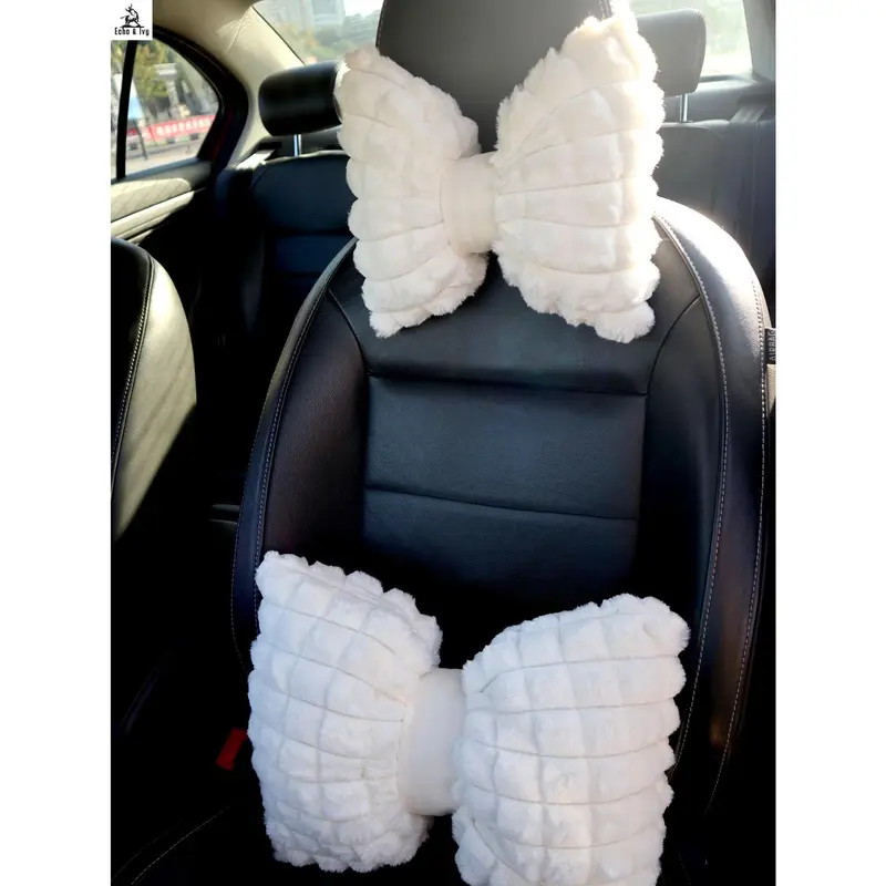 E&I     One Winter Warm Grid Pattern Car Neck Pillow in Plush Bowknot Style 0