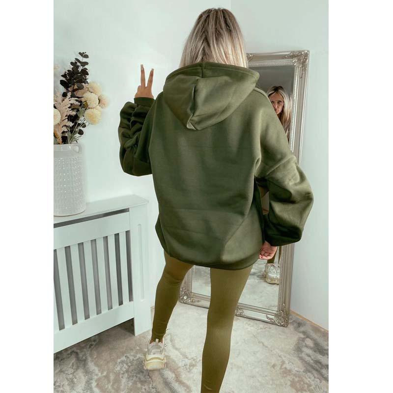 Womens Ruched Sleeve Oversized Hooded With Ribbon Ladies Front Pocket Sweatshirt Jumper Top UK Size 8-22 Womenswear Sweaters Casual Underwear Lady 6
