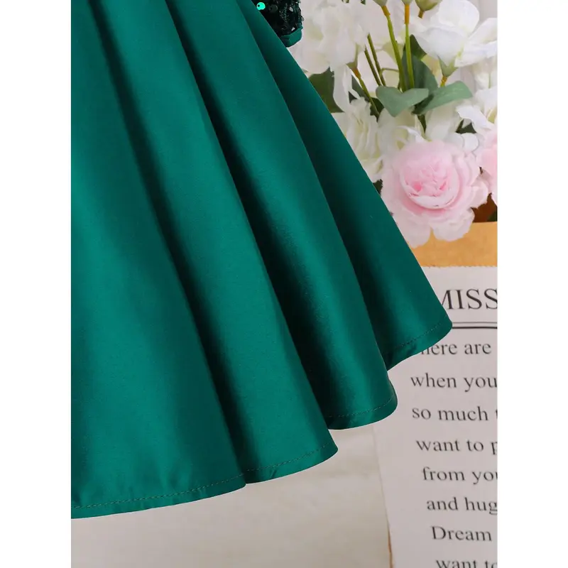 Glamorique Kids Young Girl Sequin Patchwork Round Neck Net Tulle Bowknot Elegant Princess Dress 2