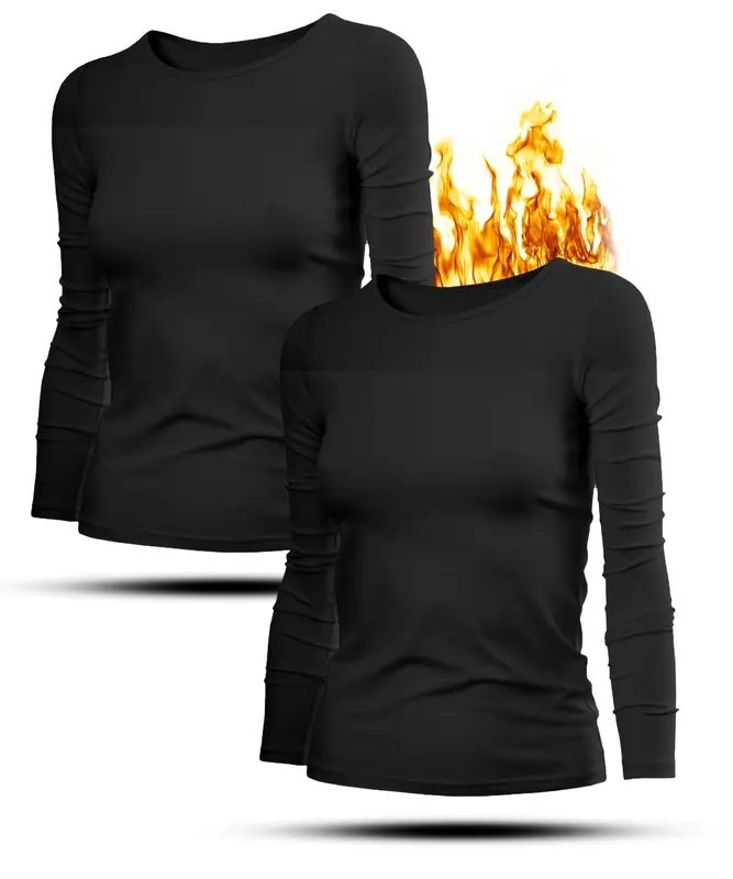 2 Pack Women's Thermal Underwear Set with Short/Long Sleeve T-Shirt and Leggings for Cold Weather - Comfortable Winter Wear Slim Fit Minimalist Casual Comfy Thermal wear For Fall & Winter Womenswear Spring 6