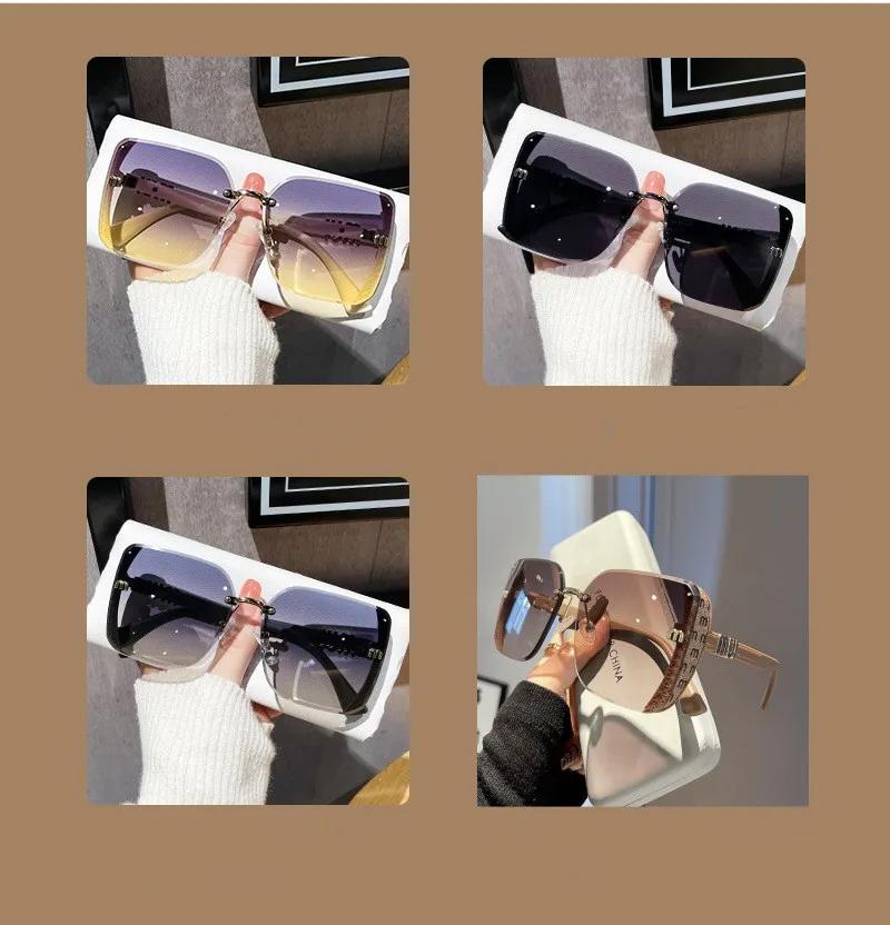 Product Introduction of 2024 new fashion trimmed sunglasses half frame high quality trend simple sunglasses for women with fine glitter (No Case) 6
