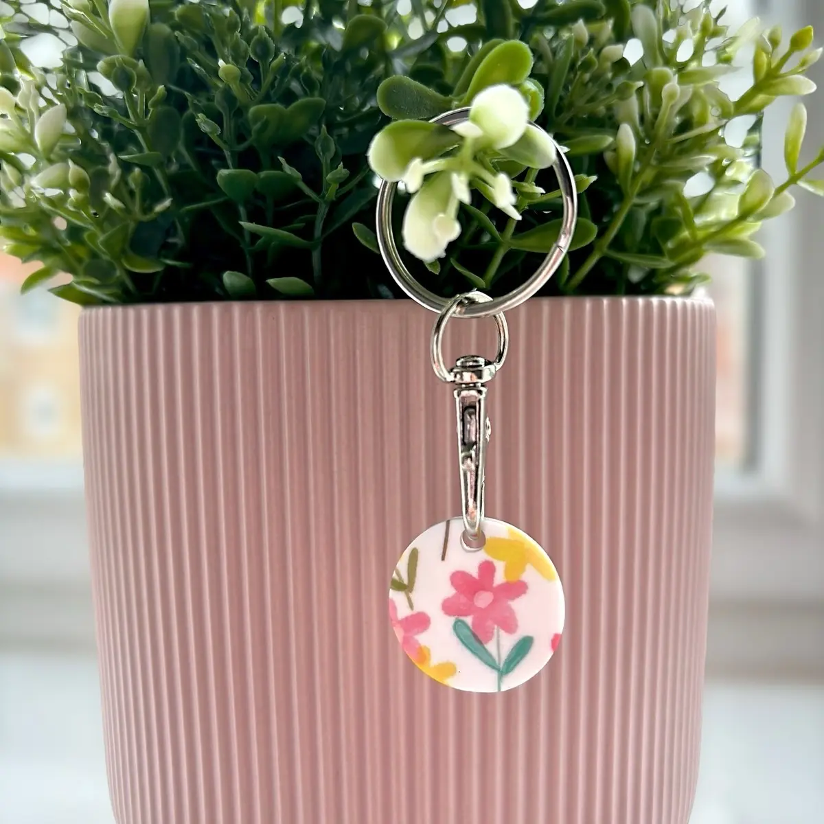 Bright Floral Trolley Token | Keyring | Shopping | Key Accessories | Custom | Flower