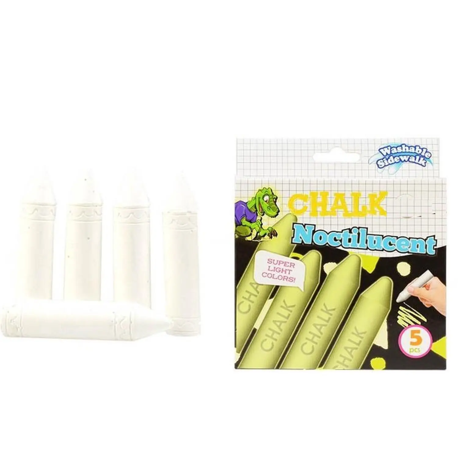 5PCS Washable Glow in the Dark Sidewalk Chalk for Kids Outdoor Pavement Drawing Creative Fun Activities Street Chalks for Children Boys Girls