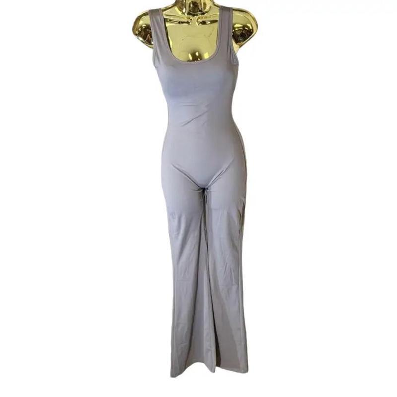 Women's Jumpsuit Seamless Scoop Neck Bell Bottom , Jumpsuits for Women Back to School Backless Flare Leg Tank Sports Womenswear Overalls Underwear Sleeveless Comfort Basic Minimalist poster girl 4
