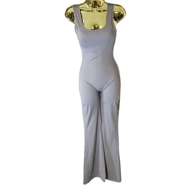 Women's Jumpsuit Seamless Scoop Neck Bell Bottom , Jumpsuits for Women Back to School Backless Flare Leg Tank Sports Womenswear Overalls Underwear Sleeveless Comfort Basic Minimalist poster girl 4