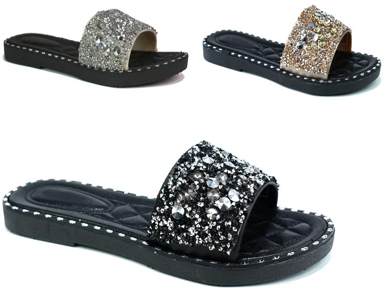 Ladies Fashion Padded Rubber Glitter Mule Summer Comfort Slip On Casual Walking Shoes Footwear Women  Sandal Girl Flat Leather Tactical 0