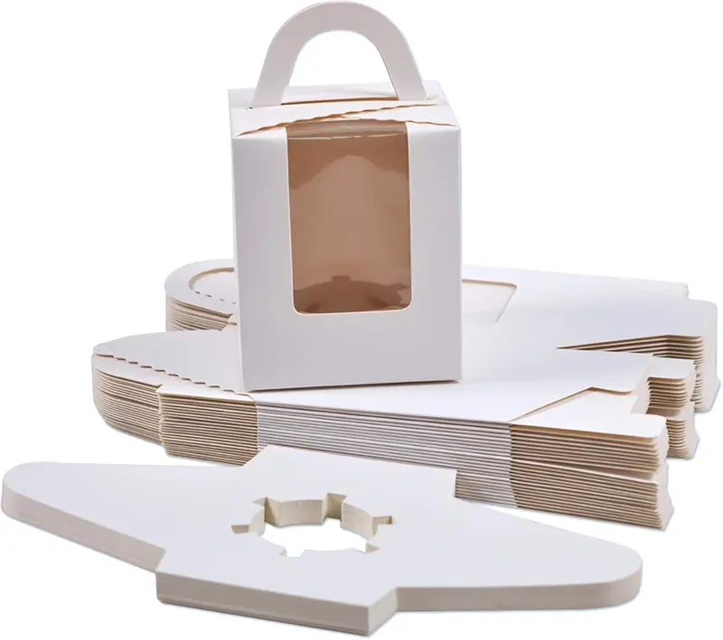 24 Pieces Single Cupcake Boxes, Cake Boxes with Window, Cupcake Carrier with Inserts, Individual Bakeware Set Utensils 0