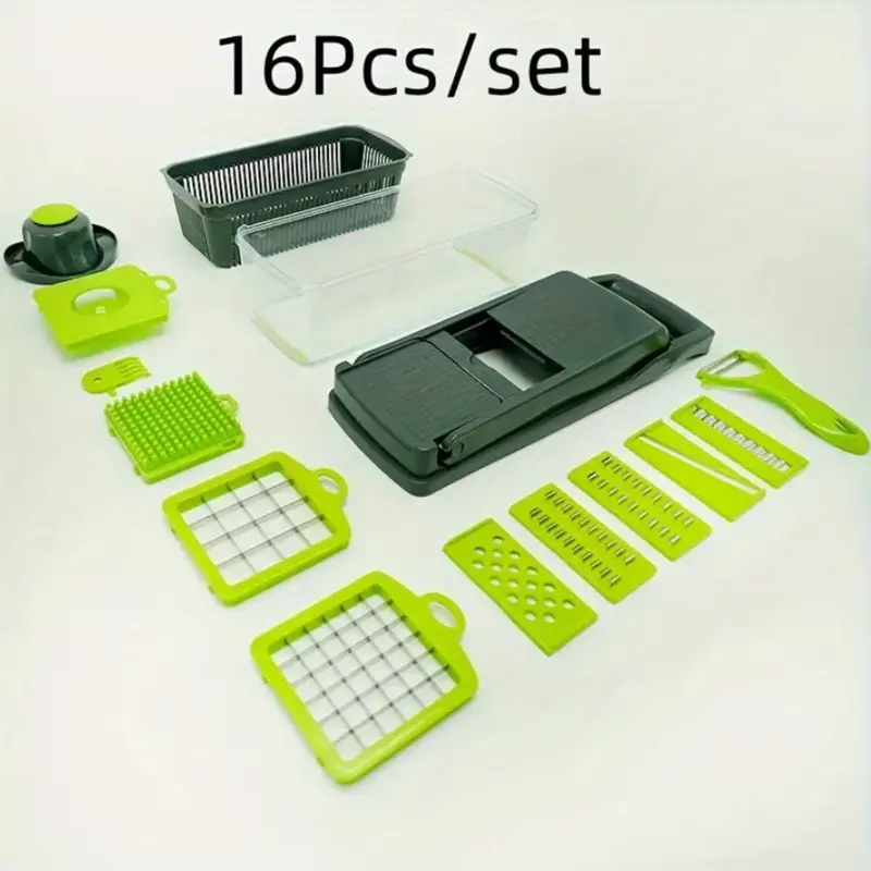 6/16pcs/Set, Vegetable Chopper, Multifunctional Fruit Slicer, Manual Food Grater, Vegetable Slicer, Cutter With Container, Onion Mincer Chopper, Household Potato Shredder, Kitchen Stuff, Kitchen Gadgets, Dorm Essentials Utensils 2