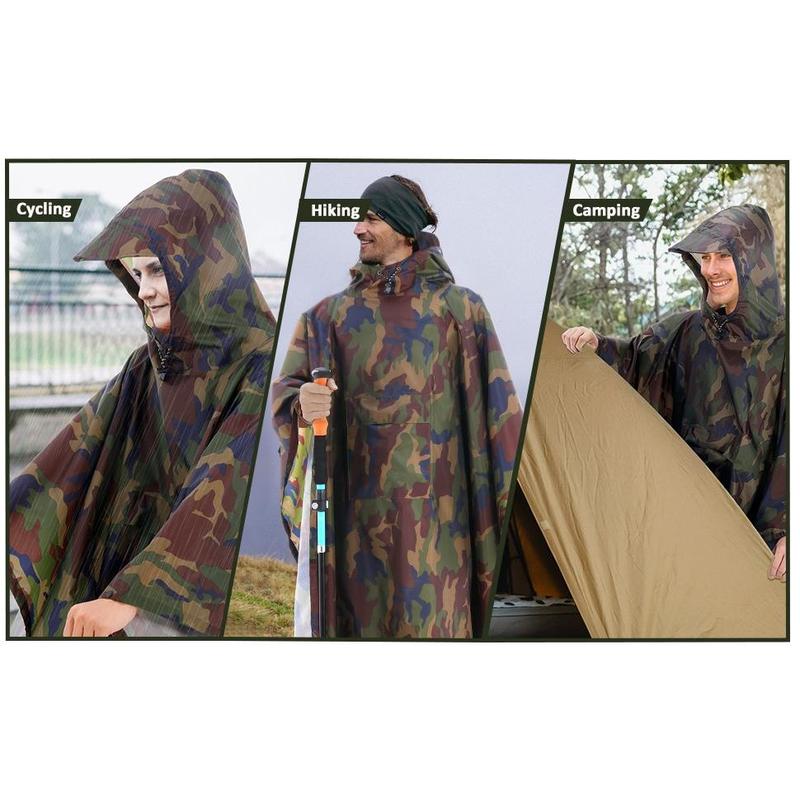 TOMSHOO Rain Poncho, Raincoat, Waterproof Camping Tent, Tarpaulin, 3-in-1 Multifunctional rain Cover for Hunting, Camping, Hiking and Cycling 8
