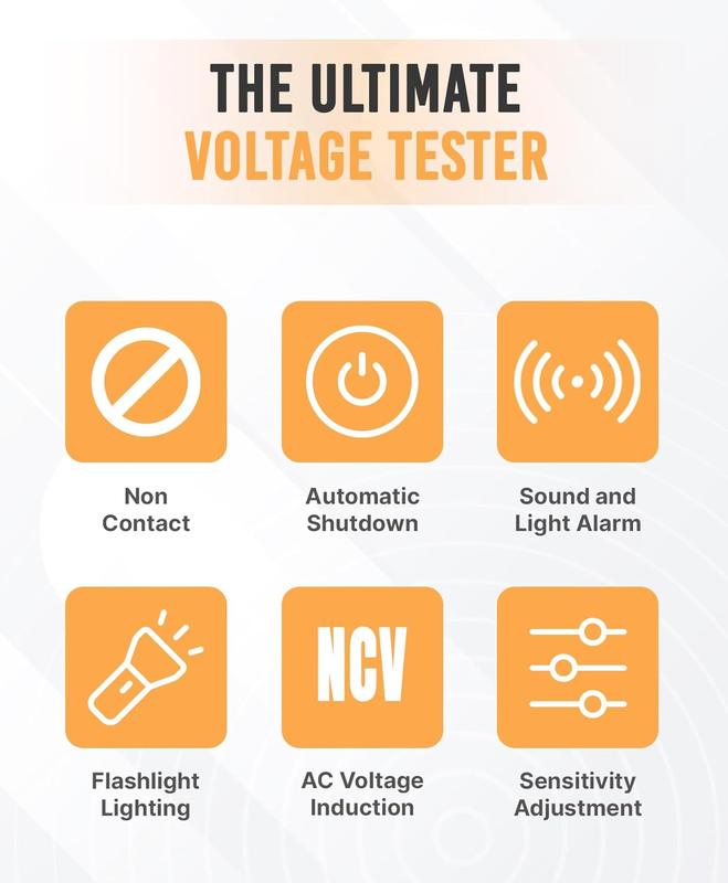 ULTRICS Voltage Tester, 12V-1000V Non-Contact AC Voltage Detector Pen, Adjustable Sensitivity Electric Tester with LED Flashlight, Live/Null Wire Judgment and Breakpoint Finder (Orange) 5