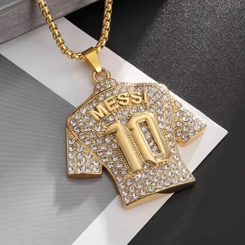 Messi No.10 Sports Jersey Bling Pendant Necklace - for Soccer Fans Gift Boxed 4