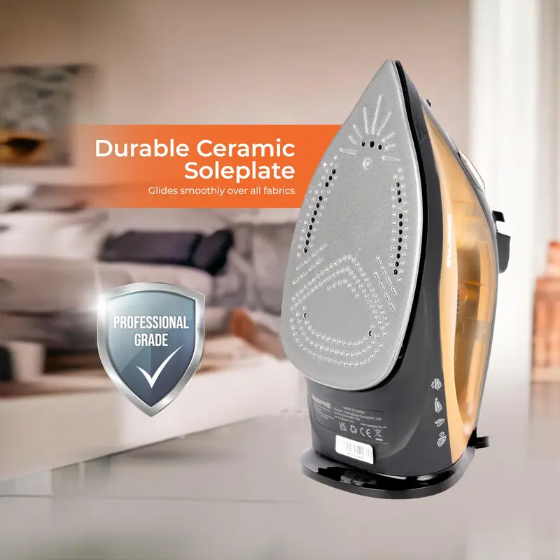 Steam Iron 1800W Non-Stick Soleplate Dry/Steam Iron Adjustable Temperature Gold 5