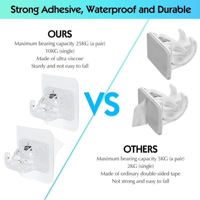 6PCS Self Adhesive Hooks Curtain Rod Bracket Pole Holder Drapery Hook Holders Organiser 2