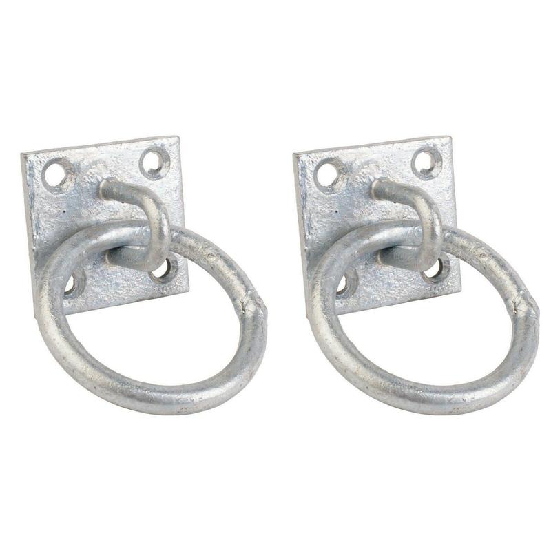 Perry Equestrian 2 Pack Tie Ring on 50mm Plate Stable Tie Up Ring Horse Pony 2