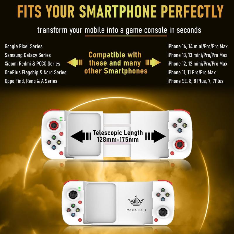 MAJESTECH (White) iPhone/Android Game Controller (NEW 2023) Play COD, Fortnite, Minecraft, Emulator, Xbox, Playstation, PS4, Steam, Cloud Gaming! Mobile Phone Controller for Gaming Bluetooth Controller Gamepad iPhone Samsung Accessories Console Smartphone 2