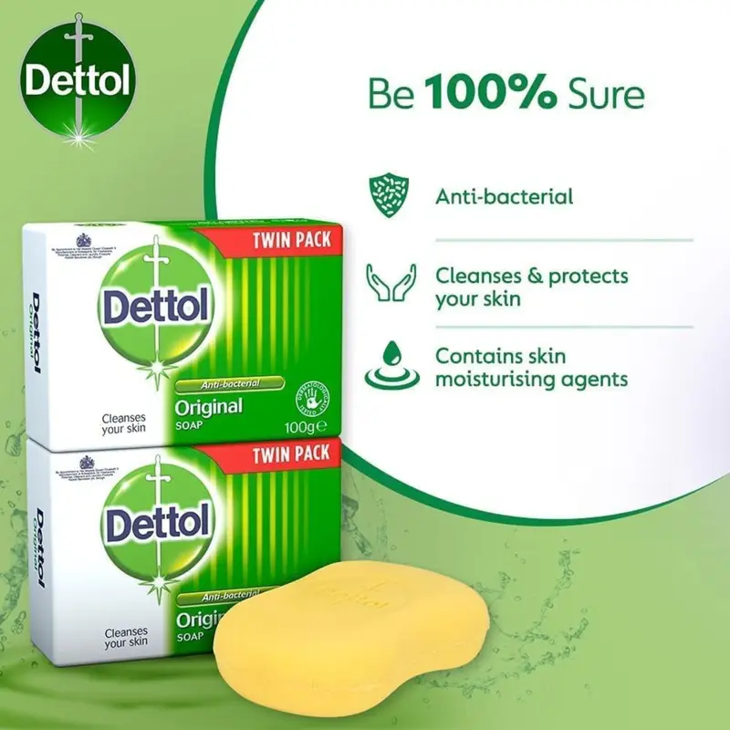 Twin Pack Dettol Soap Original Antibacterial Bar - 100g Each Body Care Body Wash 5